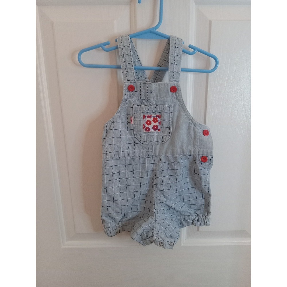 Vintage 80's Little Levi's Overalls Cotton USA Floral sz 18 Months Snap Bottom